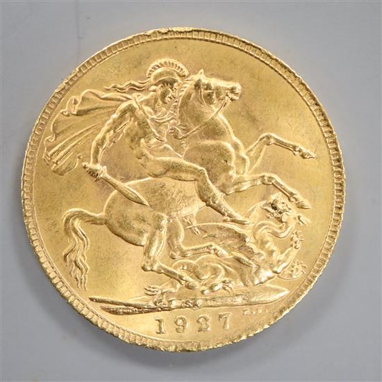 A 1927 gold full sovereign.